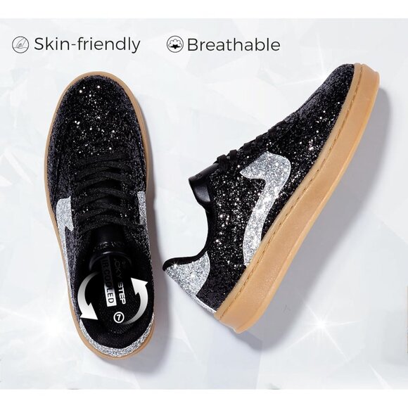 Lucky Step Women Black Sparkly Bling Shiny Dressy Bedazzled Bridal Sneakers - Picture 4 of 9